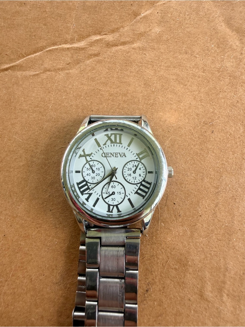 Geneva Silver and White Roman Numeral Bracelet Watch